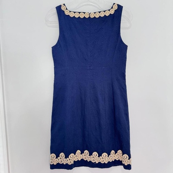Lilly Pulitzer Women's 4 Adelson Shift Navy Blue Gold Jacquard Shift Dress - Picture 2 of 7
